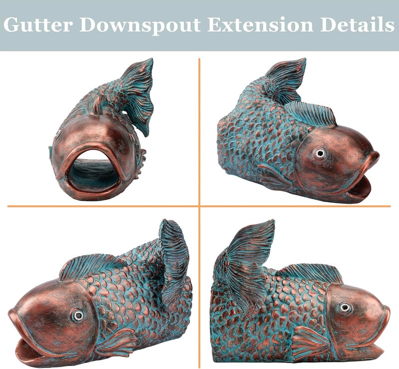 Euiroet Real Fish Sculpture Gutter Diverter Rain,Eco-Friendly Resin Gutter Extender Diverter,Koi Decor Gutter Extension Downspout, Splash Block, Perfect Gutter Downspout Extension for 3"x4" Gutter - Image 5
